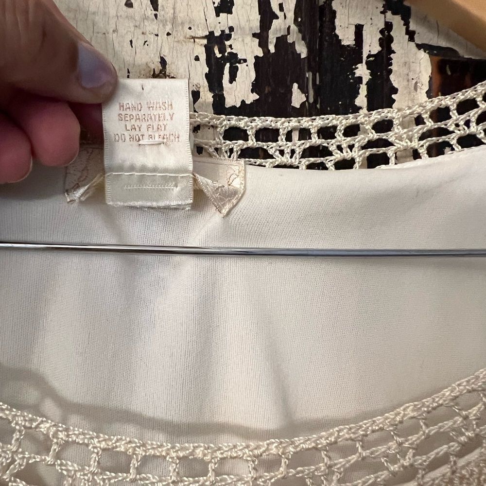 Elegant vintage Kroshetta by Papillon Crochet Cream Knit Dress women’s size 8 - Picture 5 of 11